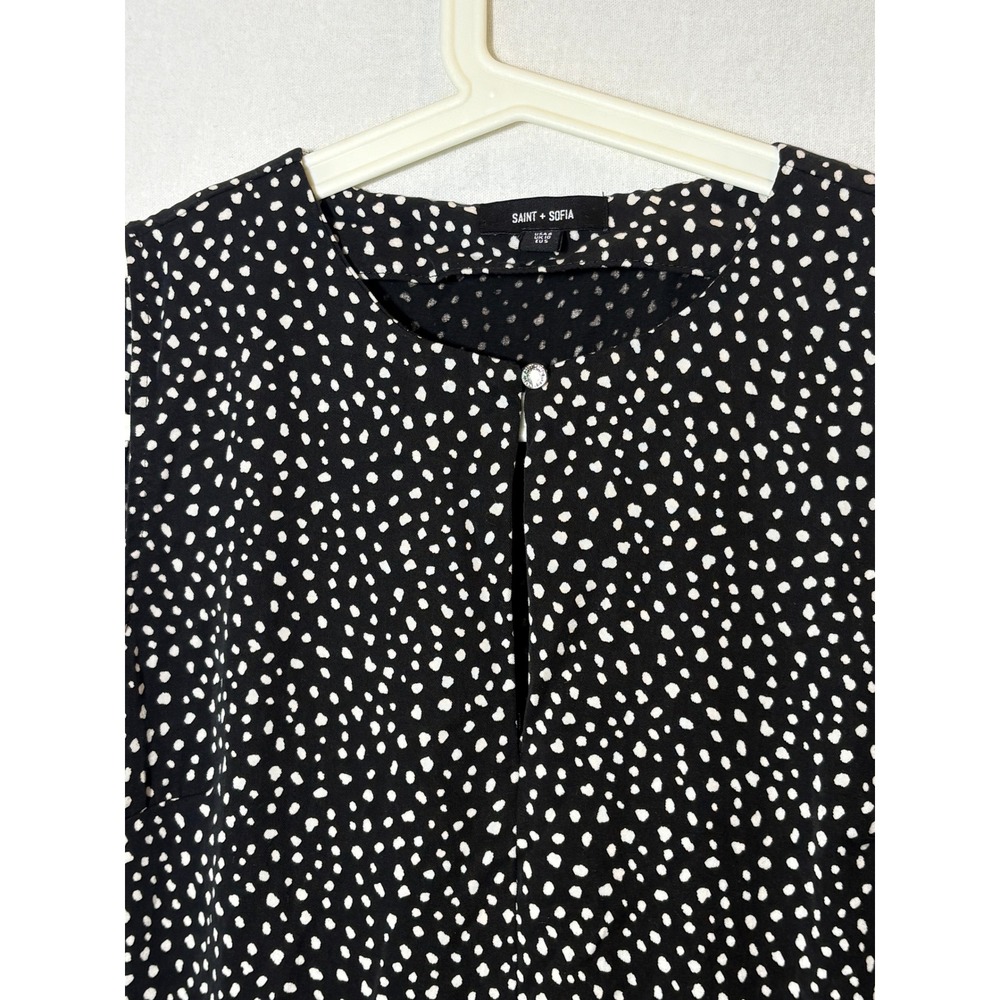 Saint + Sofia Greenwich Maxi Dress Black White Spot Tencel Tiered Sleeveless 6 - Picture 3 of 11